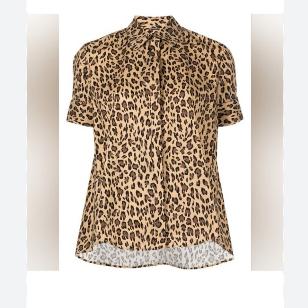 Adam Lippes Leopard Print Poplin Trapeze Top - Picture 2 of 11